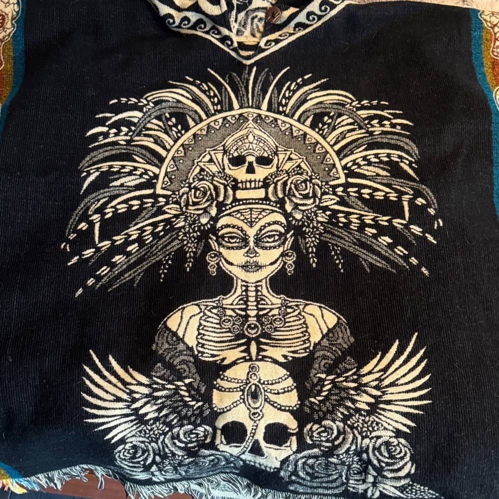 Black and White Skeleton Graphic Poncho